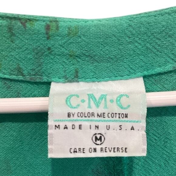CMC Color Me Cotton Womens Midi Dress Sz Medium Green Boho Cotton Lagenlook READ - Picture 2 of 9